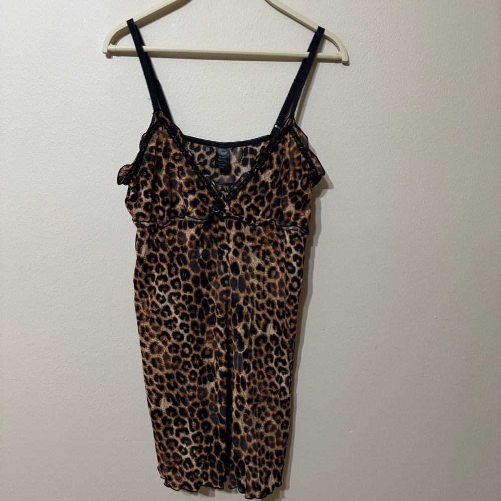 Smart & Sexy Sleepwear XXL Leopard Print Babydoll Slits Nightie Lingerie Nylon